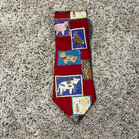Save The Children Red Animal Silk Tie - Picture 1 of 5